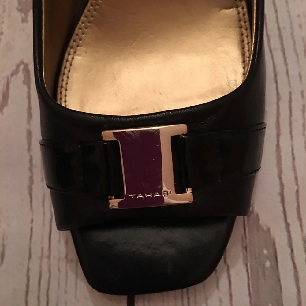 Tahari Robbie Open Toe Black Pumps Size 7 1/2 M - Picture 4 of 8
